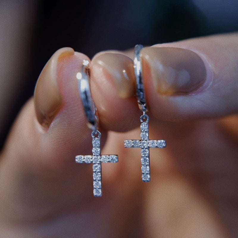 1.0Ct Stunning Cross Round Cut Women's Earrings In Sterling Silver