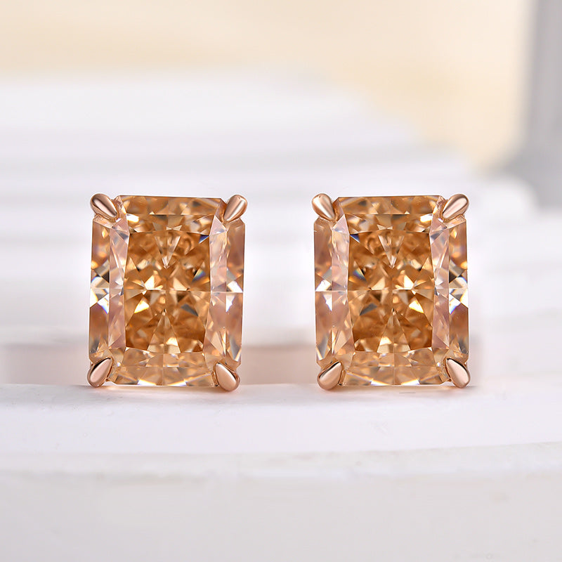 4.0Ct Attractive Rose Gold Champagne Stone Radiant Cut Earrings
