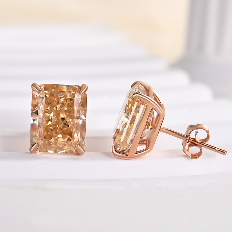 4.0Ct Attractive Rose Gold Champagne Stone Radiant Cut Earrings