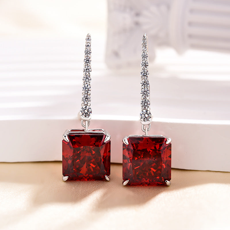 8.0Ct Luxury Radiant Cut Ruby Women's Earrings In Sterling Silver