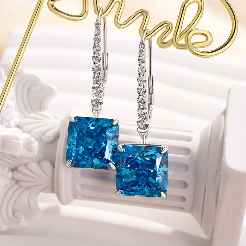 8.0Ct Luxury Radiant Cut Blue Sapphire Women's Earrings In Sterling Silver