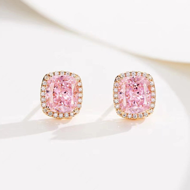 2.0Ct Elegant Rose Gold Halo Cushion Cut Pink Stone Stud Earrings