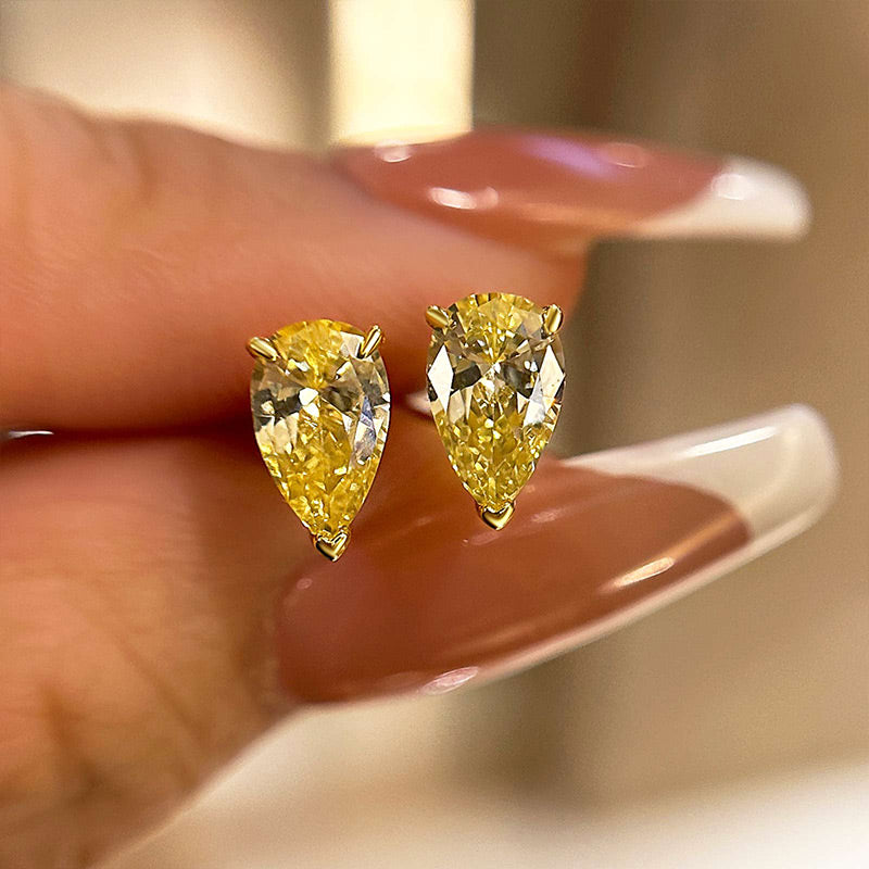0.75Ct Yellow Stone Classic Pear Cut Earring
