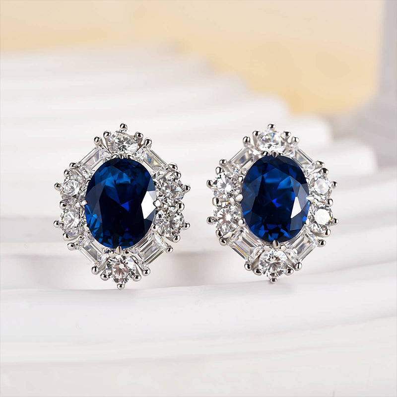 1.8Ct Blue Stone Halo Oval Cut Women's Earrings