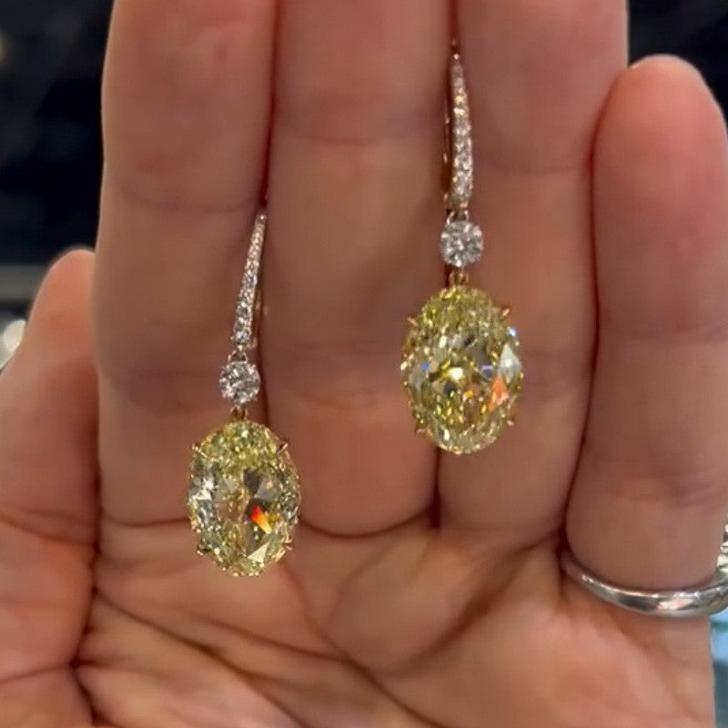2.5Ct Yellow Stone Oval Cut Drop Earrings In Sterling Silver