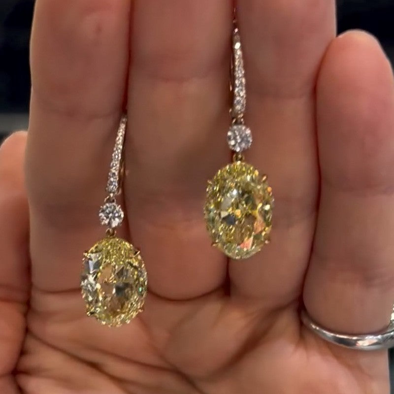 2.5Ct Yellow Stone Oval Cut Drop Earrings In Sterling Silver