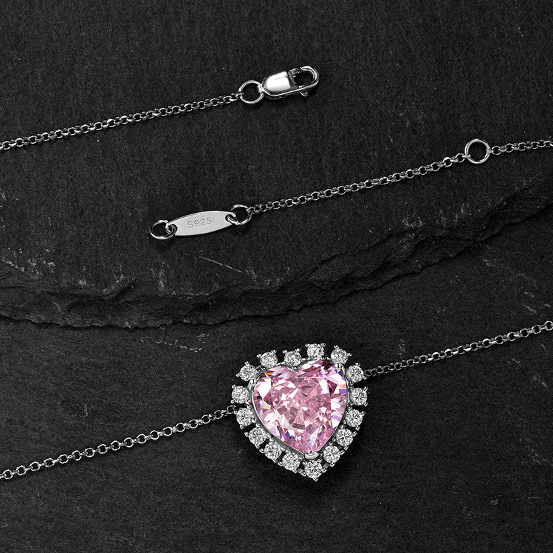 2.0Ct Halo Heart Cut Pink Sapphire Sterling Silver Necklace For Women