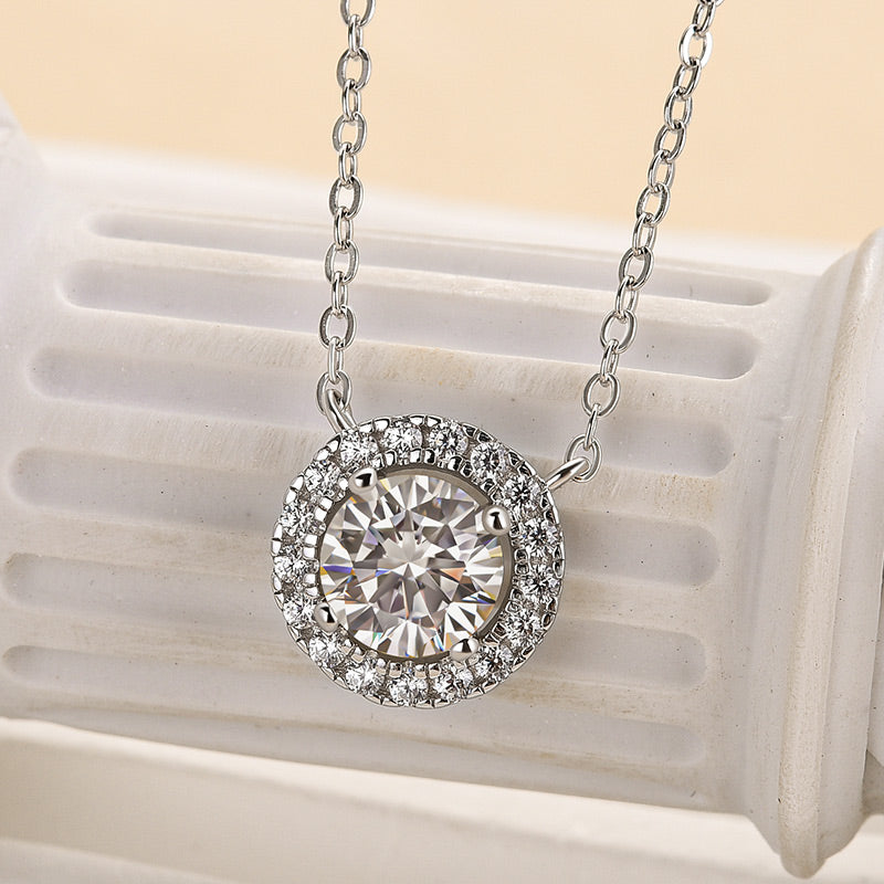 Moissanite  Luxurious Halo 1.0 Carat Round Cut Pendant Necklace