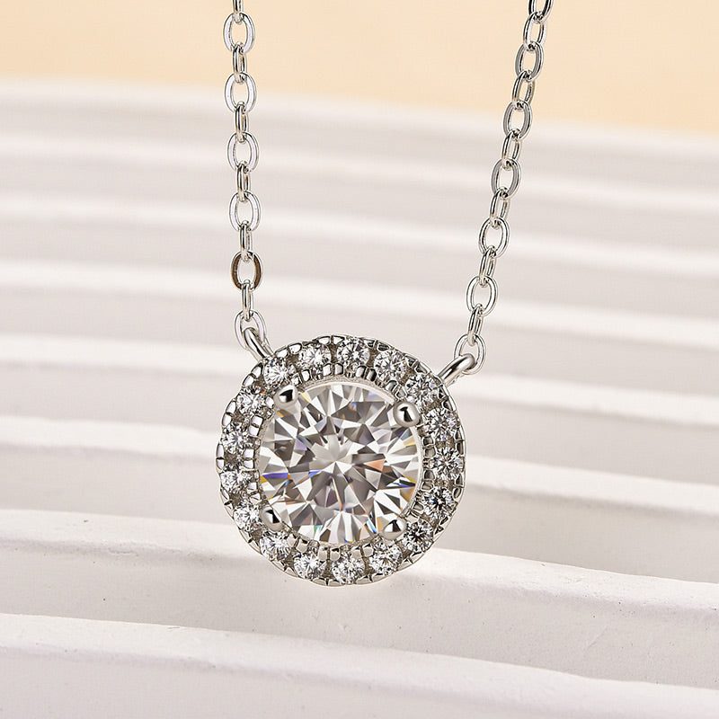Moissanite  Luxurious Halo 1.0 Carat Round Cut Pendant Necklace
