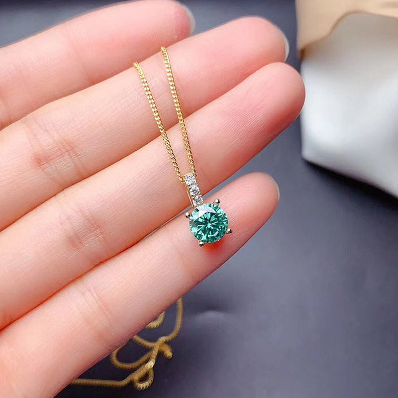 1.0Ct Yellow Gold Moon Design Round Cut Paraiba Tourmaline Pendant Necklace