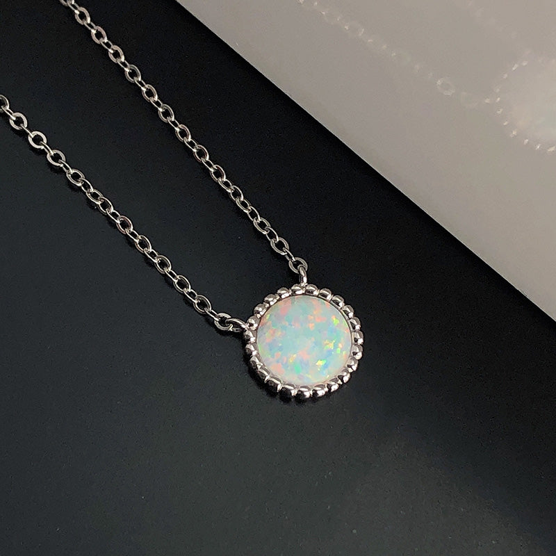2.0Ct Elegant Halo Round Cut Opal Stone Women's Pendant Necklace In Sterling Silver