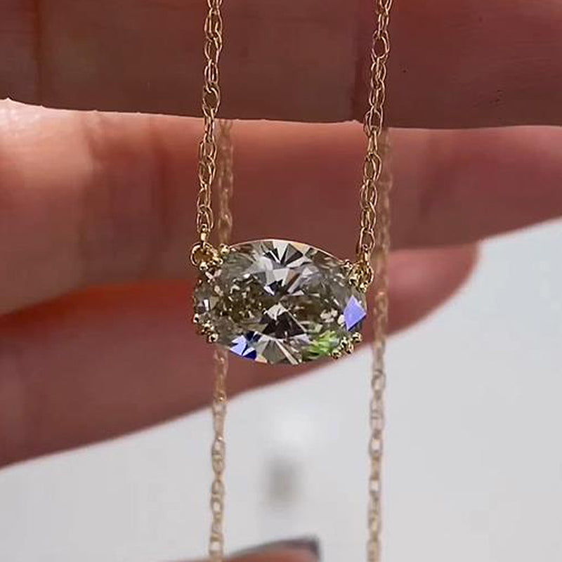 3.0Ct Exquisite Yellow Gold Oval Cut Pendant Necklace For Women In Sterling Silver