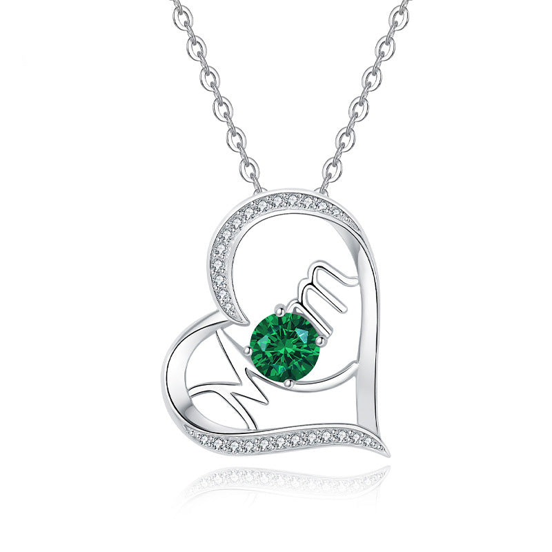 Maxine Mother's Day Gift Heart Shape Mom Green Stone Round Cut Necklace