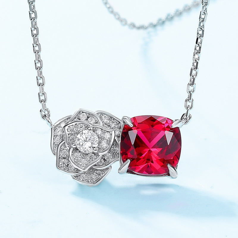 Ahabobo Mother's Day Gift Ruby Cushion Cut Necklace
