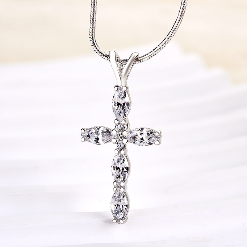1.3Ct Precious Marquise Cut Cross  Pendant Necklace