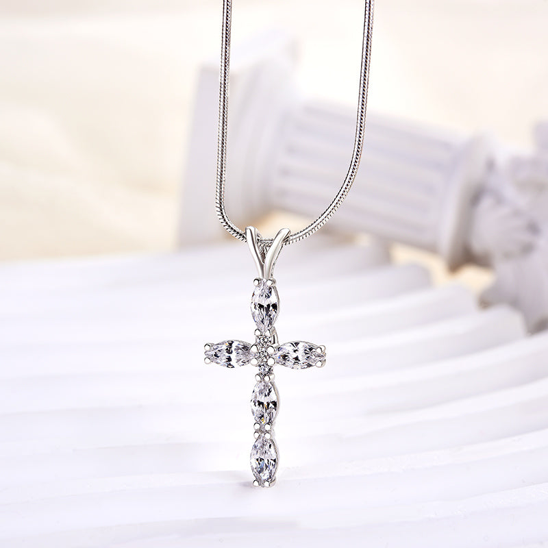 1.3Ct Precious Marquise Cut Cross  Pendant Necklace