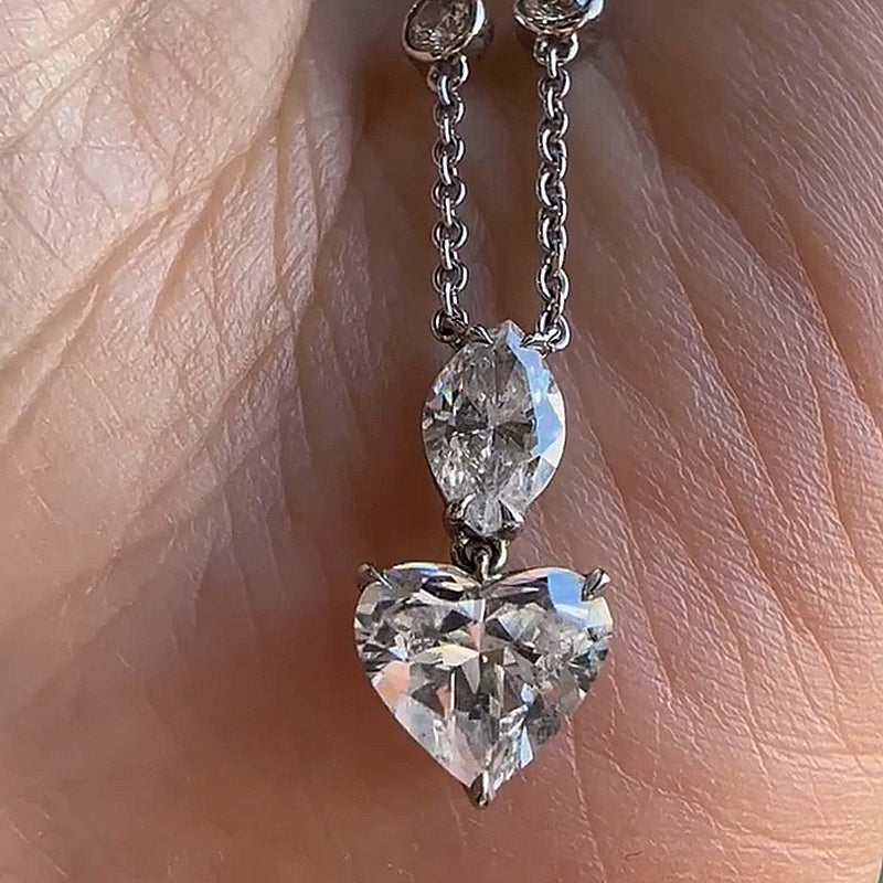 4.1Ct Unique Heart Cut Women's Necklace In Sterling Silver