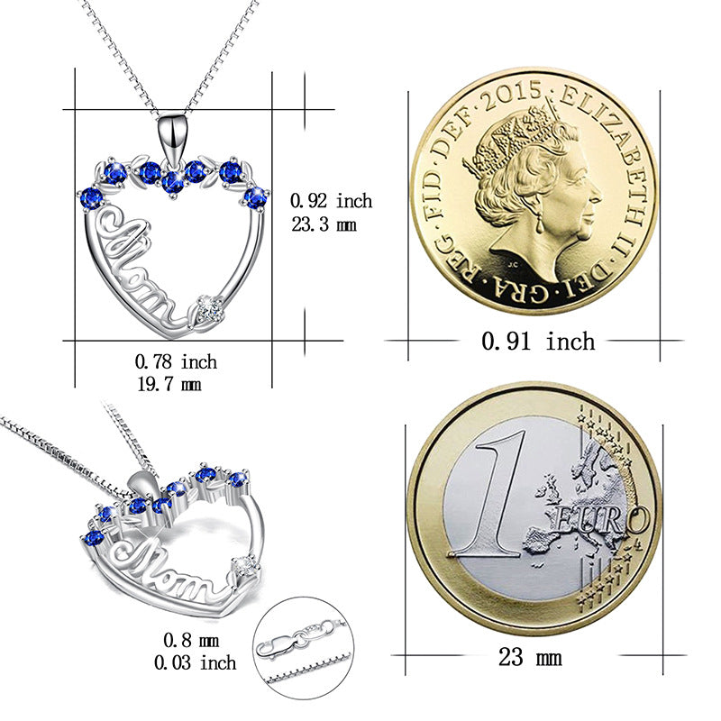 Ahabobo Mother's Day Gift Blue Stone Heart Shaped Mom Necklace