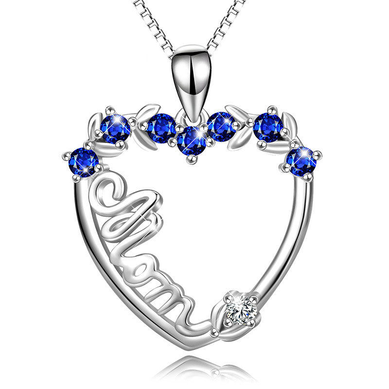 Maxine Mother's Day Gift Blue Stone Heart Shaped Mom Necklace