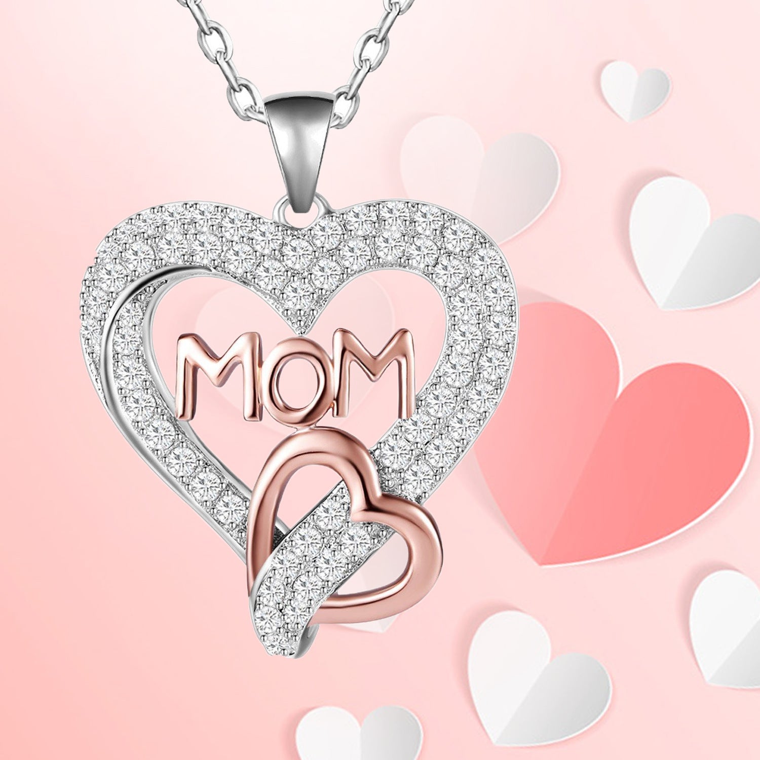 Maxine Mother's Day Gift Double Hearts Mom Two-tone Necklace