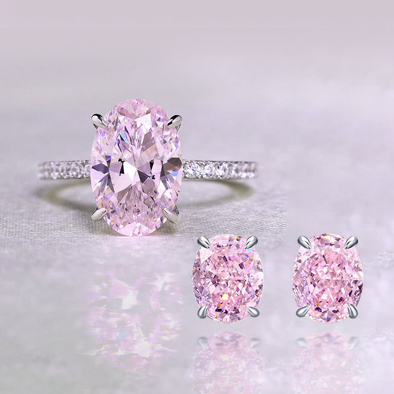 Stunning Oval Cut Pink Sapphire 2PC Jewelry Set For Women In Sterling Silver