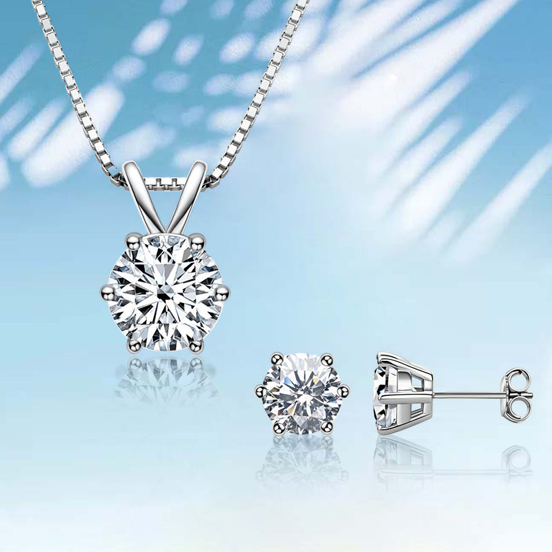 Moissanite White Gold 6 Prong Round Cut 2PC Jewelry Set