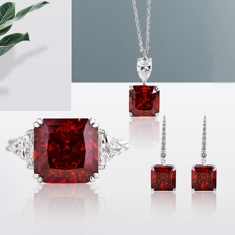 Gorgeous Ruby Radiant Cut 3PC Jewelry Set