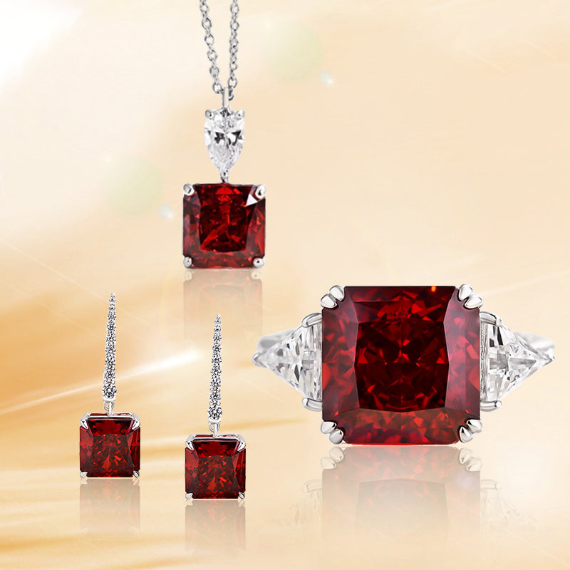 Gorgeous Ruby Radiant Cut 3PC Jewelry Set