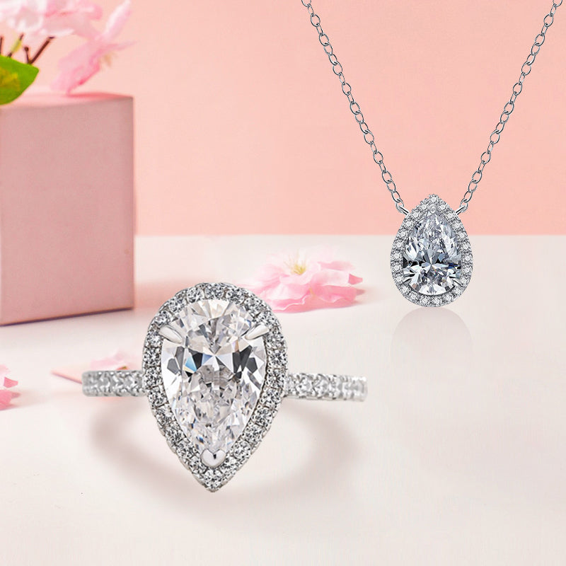 Honorable Halo Pear Cut 2PC Jewelry Set