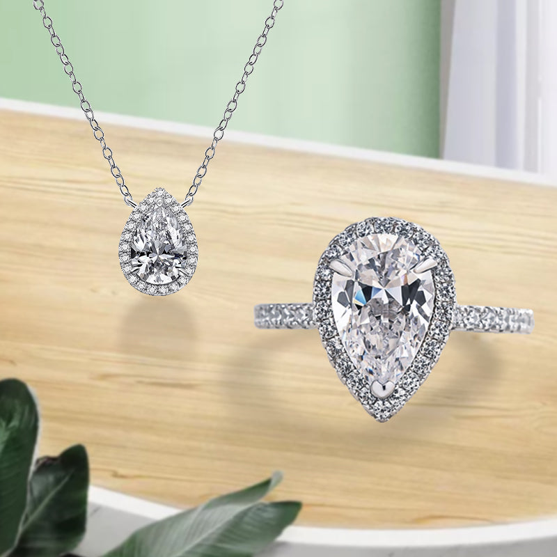 Honorable Halo Pear Cut 2PC Jewelry Set