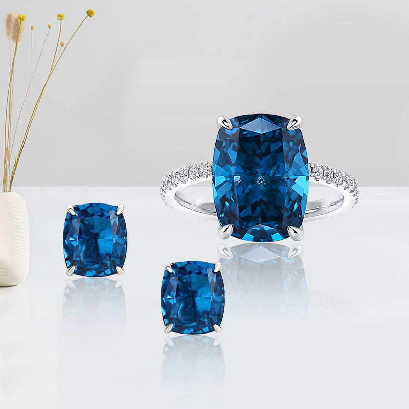 Honorable Montana Blue Cushion Cut 2PC Jewelry Set