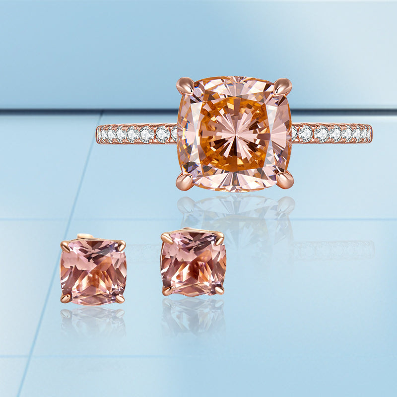 Special Morganite Pink Cushion Cut 2PC Jewelry Set