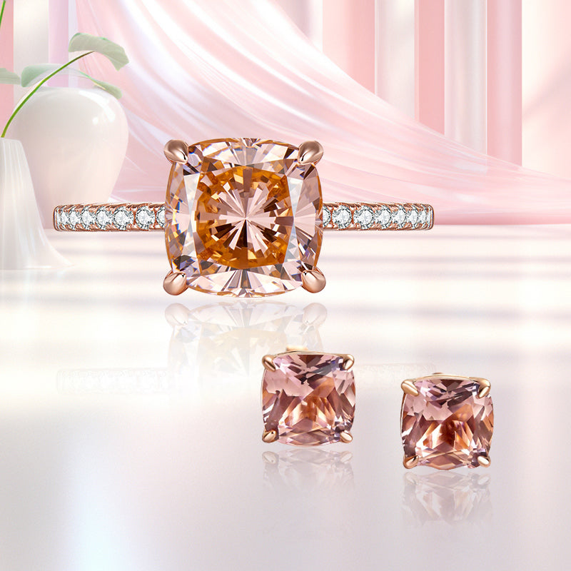 Special Morganite Pink Cushion Cut 2PC Jewelry Set