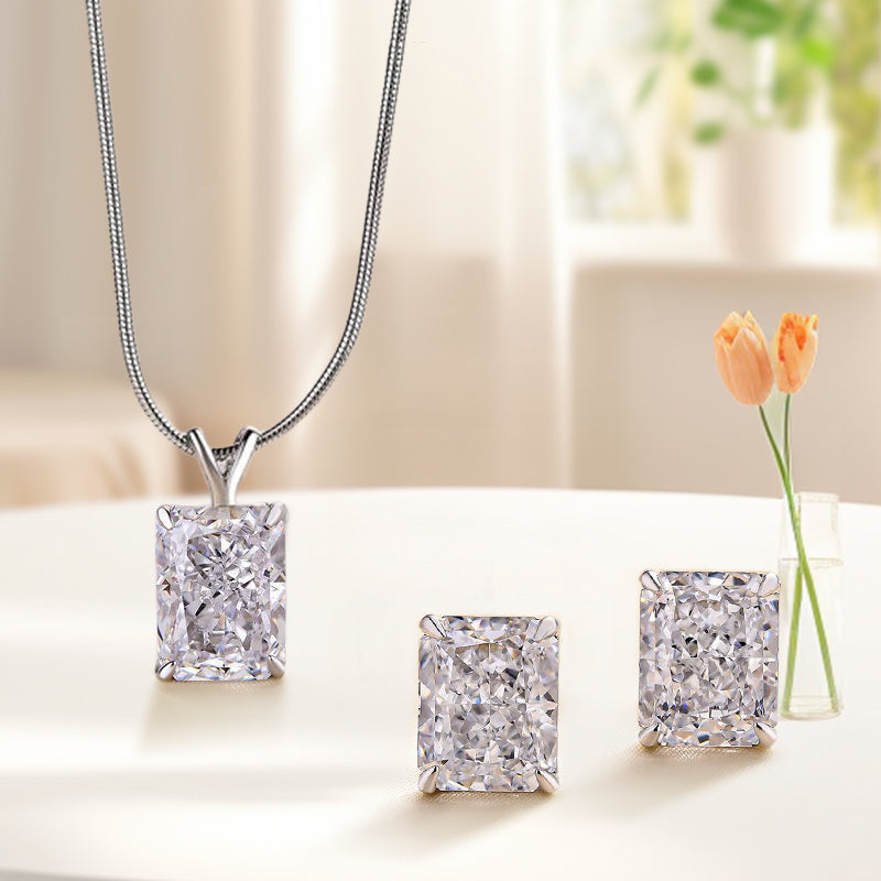 Ahabobo Classic Crushed Ice Radiant Cut 2PC Jewelry Set