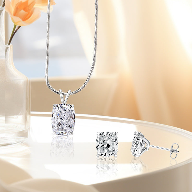 Ahabobo Classic Crushed Ice Cushion Cut 2PC Jewelry Set