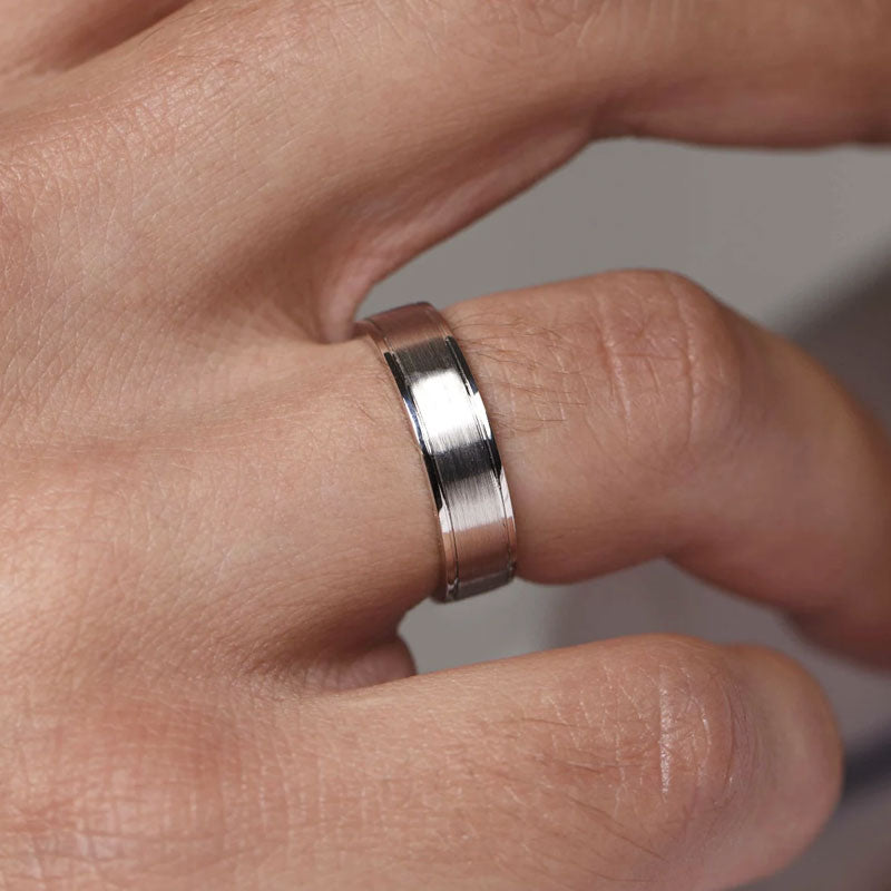 Ahabobo Classic Matte and Polished Men's Wide Wedding Band
