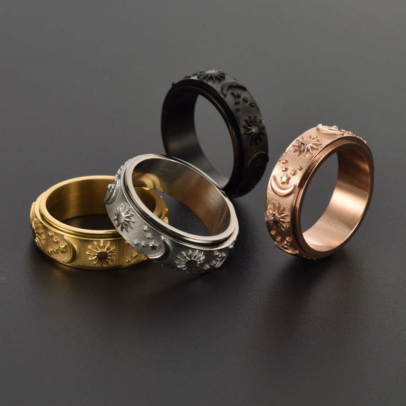 Tungsten Ring Sun Moon and Stars Anniversary Rings For Men