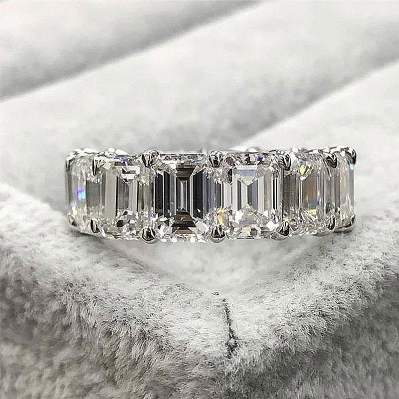 Eternity Emerald Cut Simulated Diamonds Women's Wedding Band