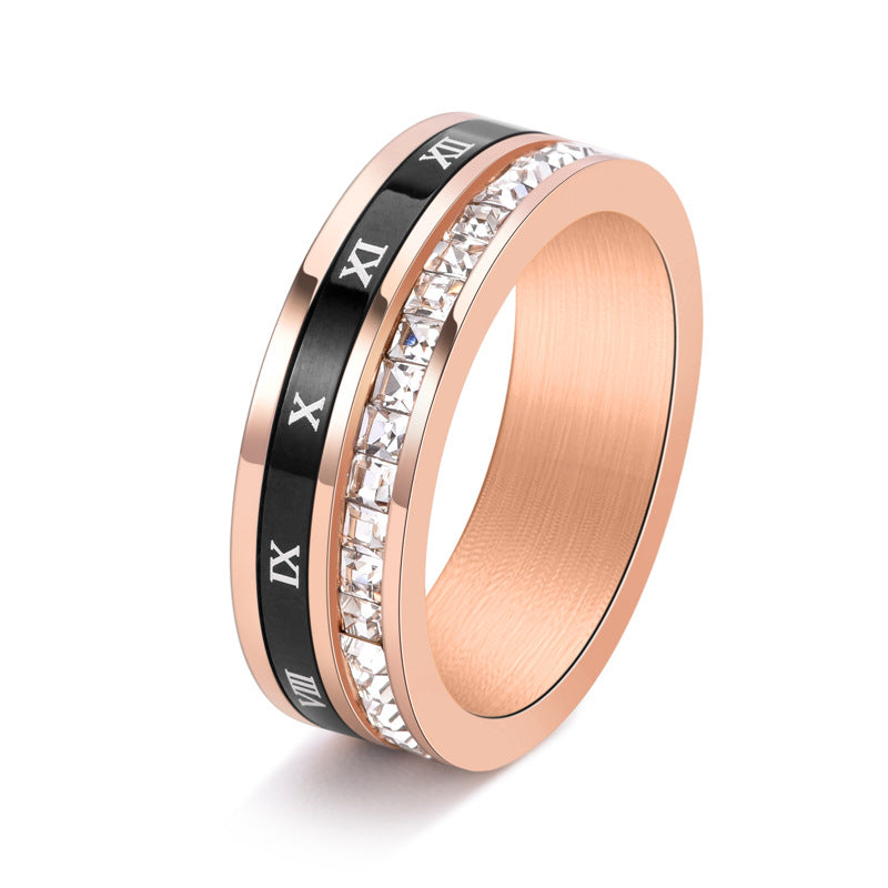 Rotatable Square Diamond Tungsten Ring with Roman Numerals For Men