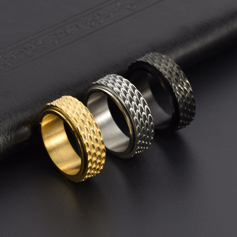 Maxine Classic Tungsten Carbide Dragon Scale Rotatable Men's Wide Wedding Band