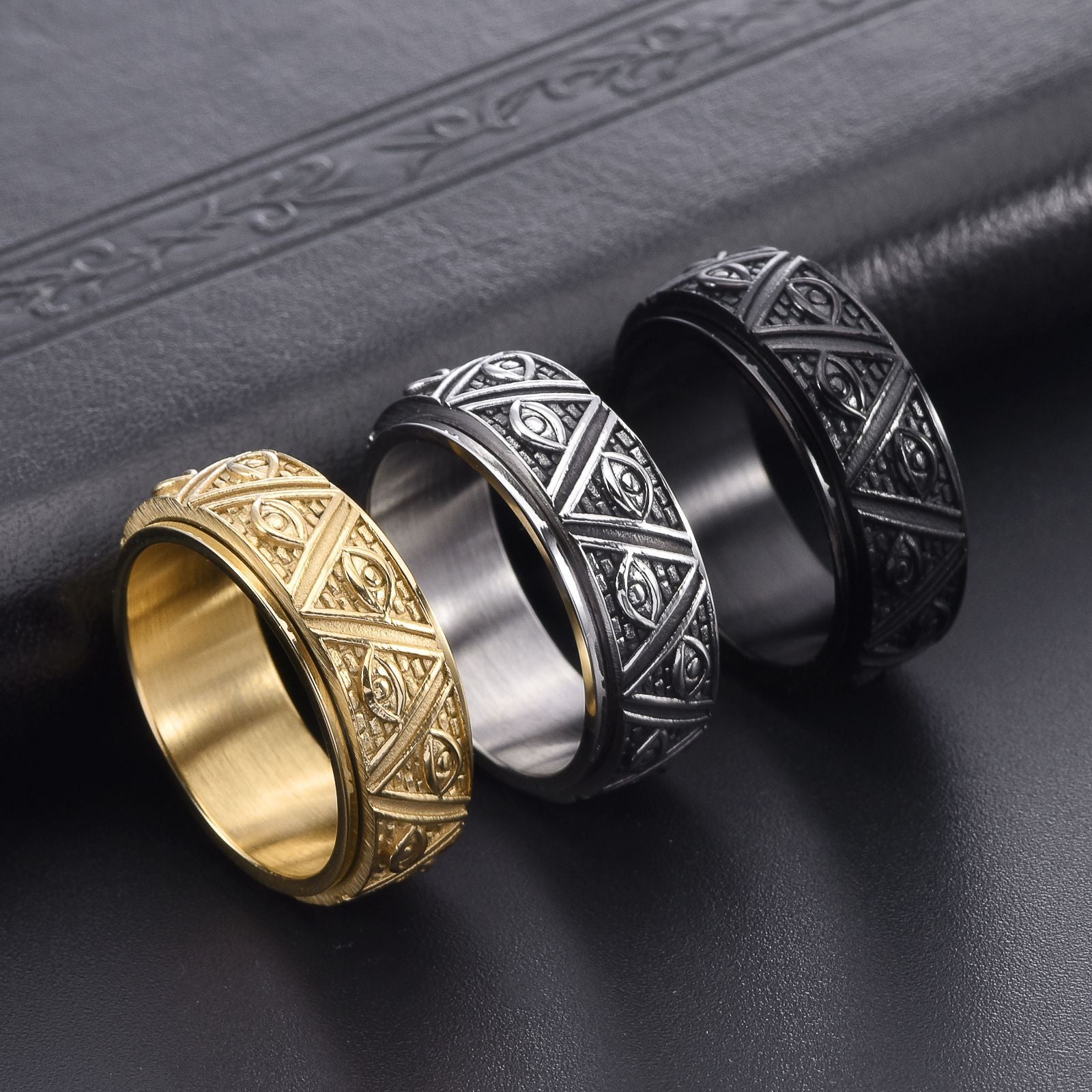 Tungsten Carbide Triangular Pyramid The Eye of God Men's Wide Wedding Band
