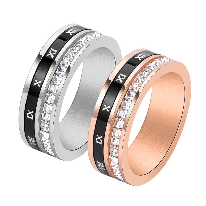 Rotatable Square Diamond Tungsten Ring with Roman Numerals For Men