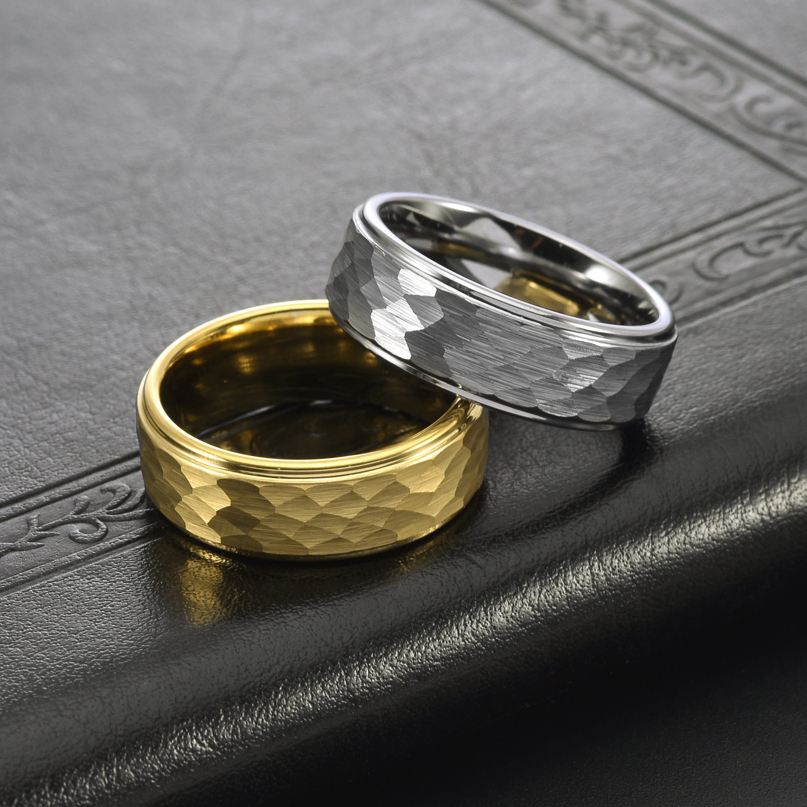 Maxine Classic Tungsten Carbide Hammered Texture Men's Wide Wedding Band