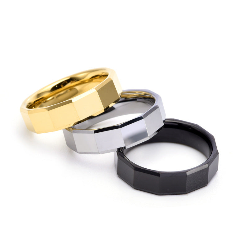 Maxine Classic Tungsten Carbide Faceted Men's Wide Wedding Band