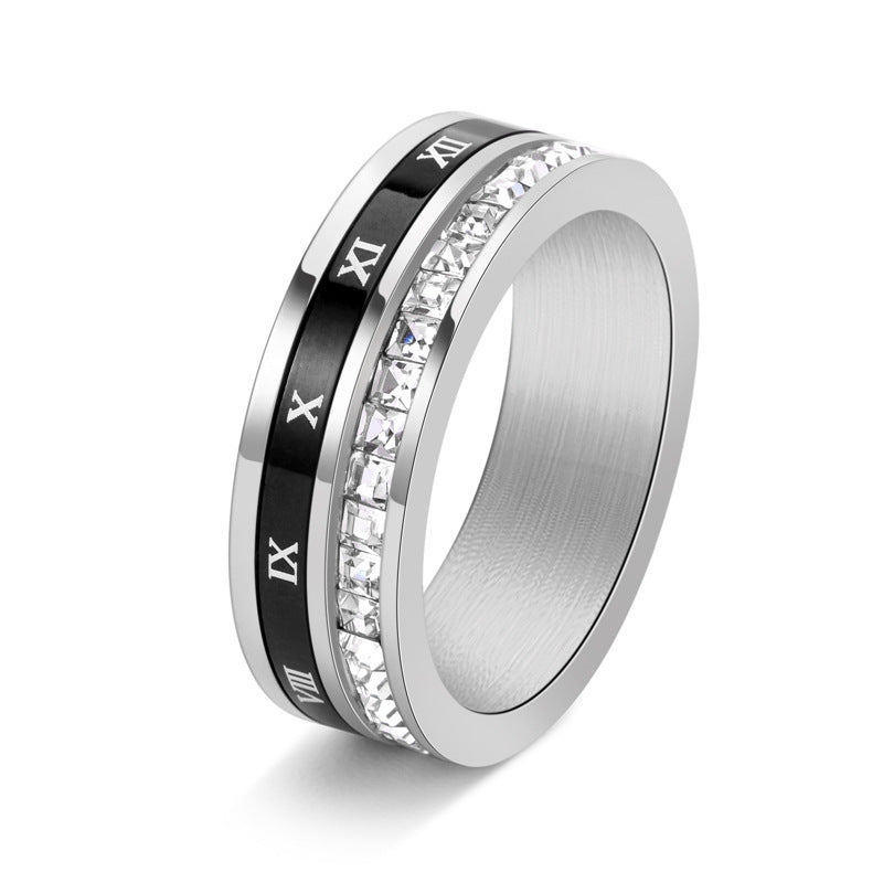 Rotatable Square Diamond Tungsten Ring with Roman Numerals For Men
