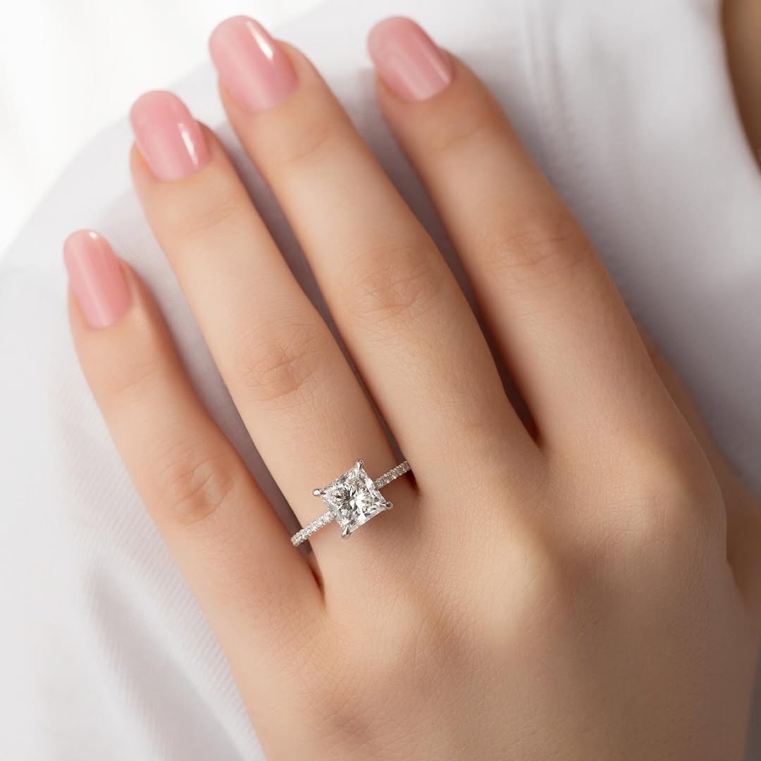 Sparkle Square Princess Cut Engagement Ring For Women In Sterling Silver