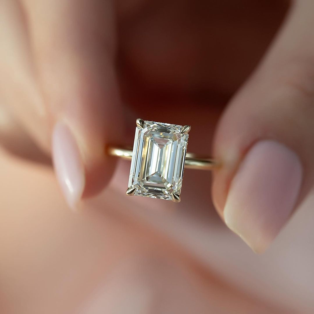 Yellow Gold Emerald Cut 3.5 Carat Solitaire Engagement Ring For Her