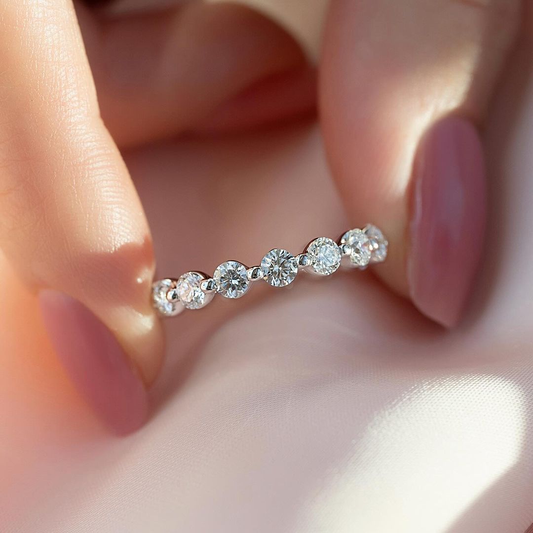 Sterling Silver Eternity Round Cut Women's Stackable Wedding Band