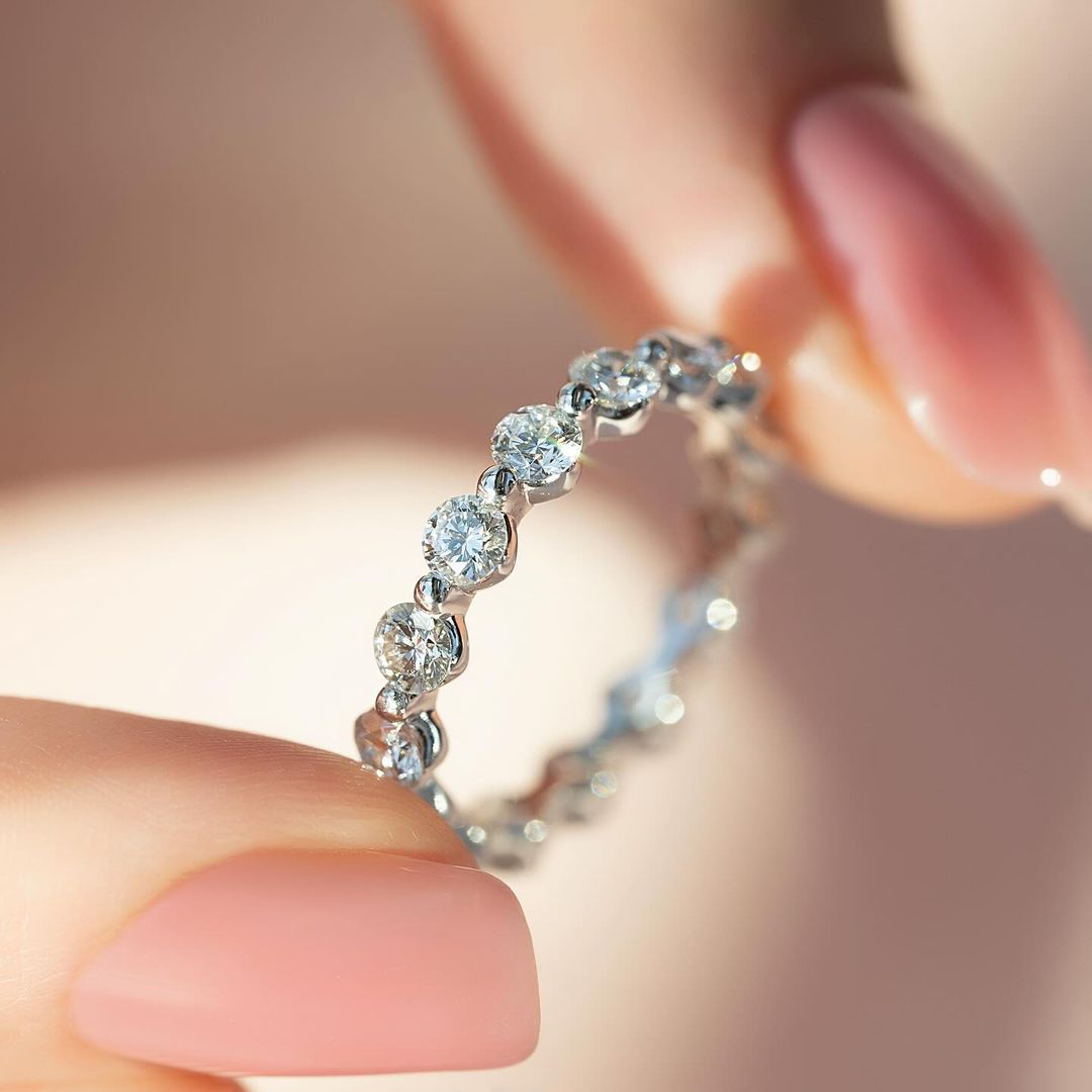 Sterling Silver Eternity Round Cut Women's Stackable Wedding Band