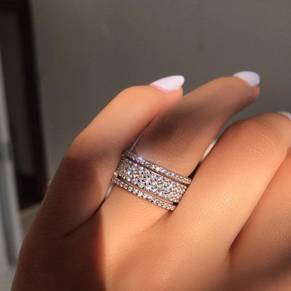 Luxury Wide Pave Design Women's Wedding Band for Women In White Gold